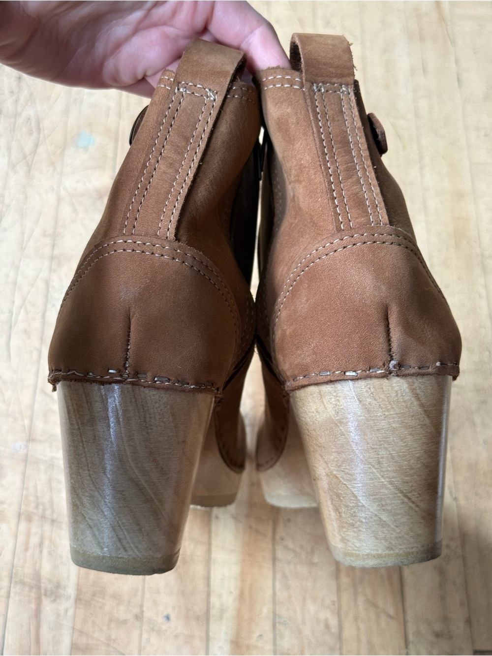 NO. 6 Clog Ankle Boot Wedge Heel Zip Up Brown Leather 41 US 10 - Picture 5 of 9